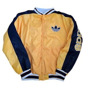 Rare Vintage 80s Adidas Satin Varsity Jacket Run DMC Size L Yellow Navy Street